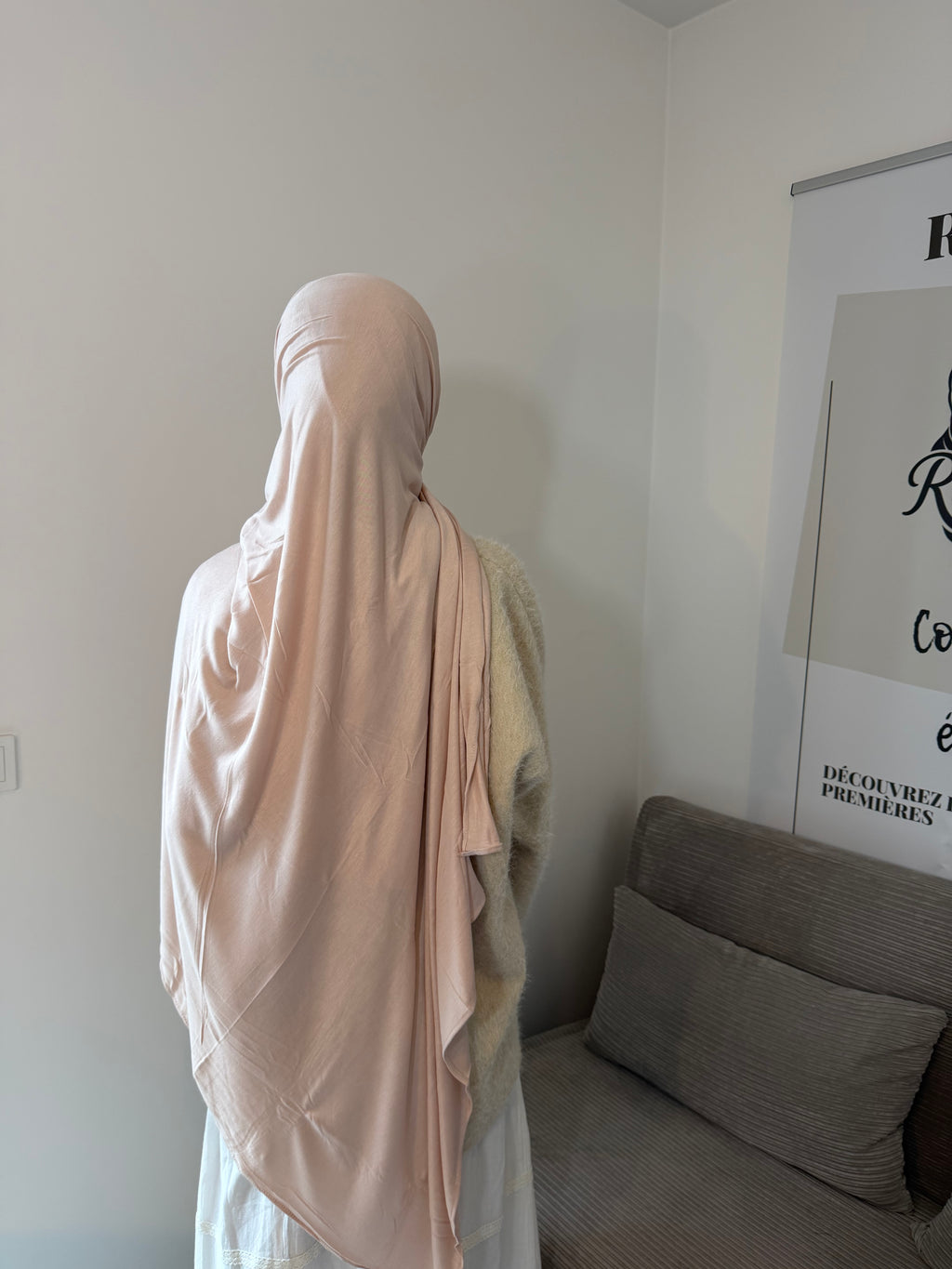 Hijab bambou modal fluide beige rosée ronizz