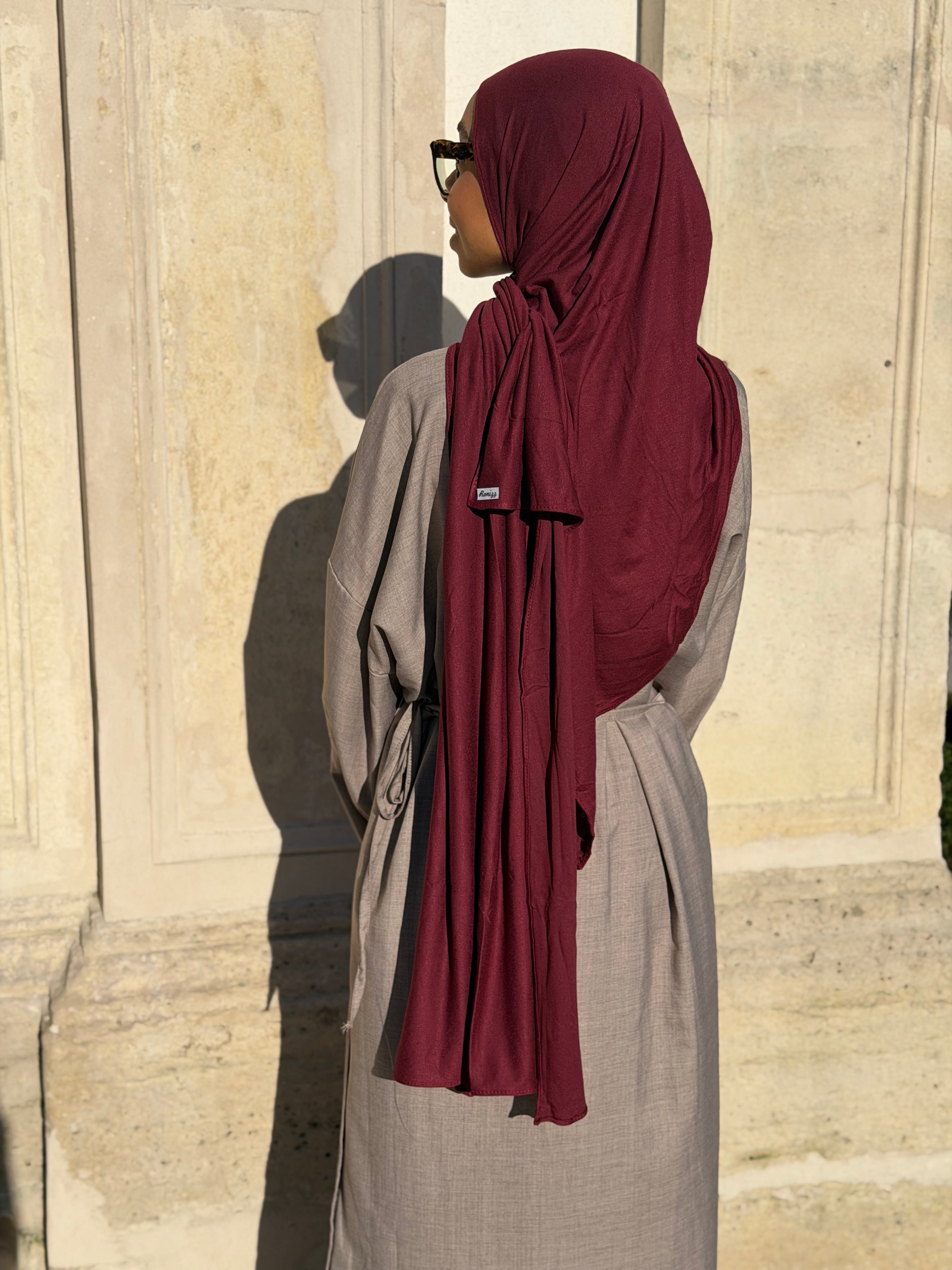 Hijab jersey coton naturel bordeaux Ronizz 
