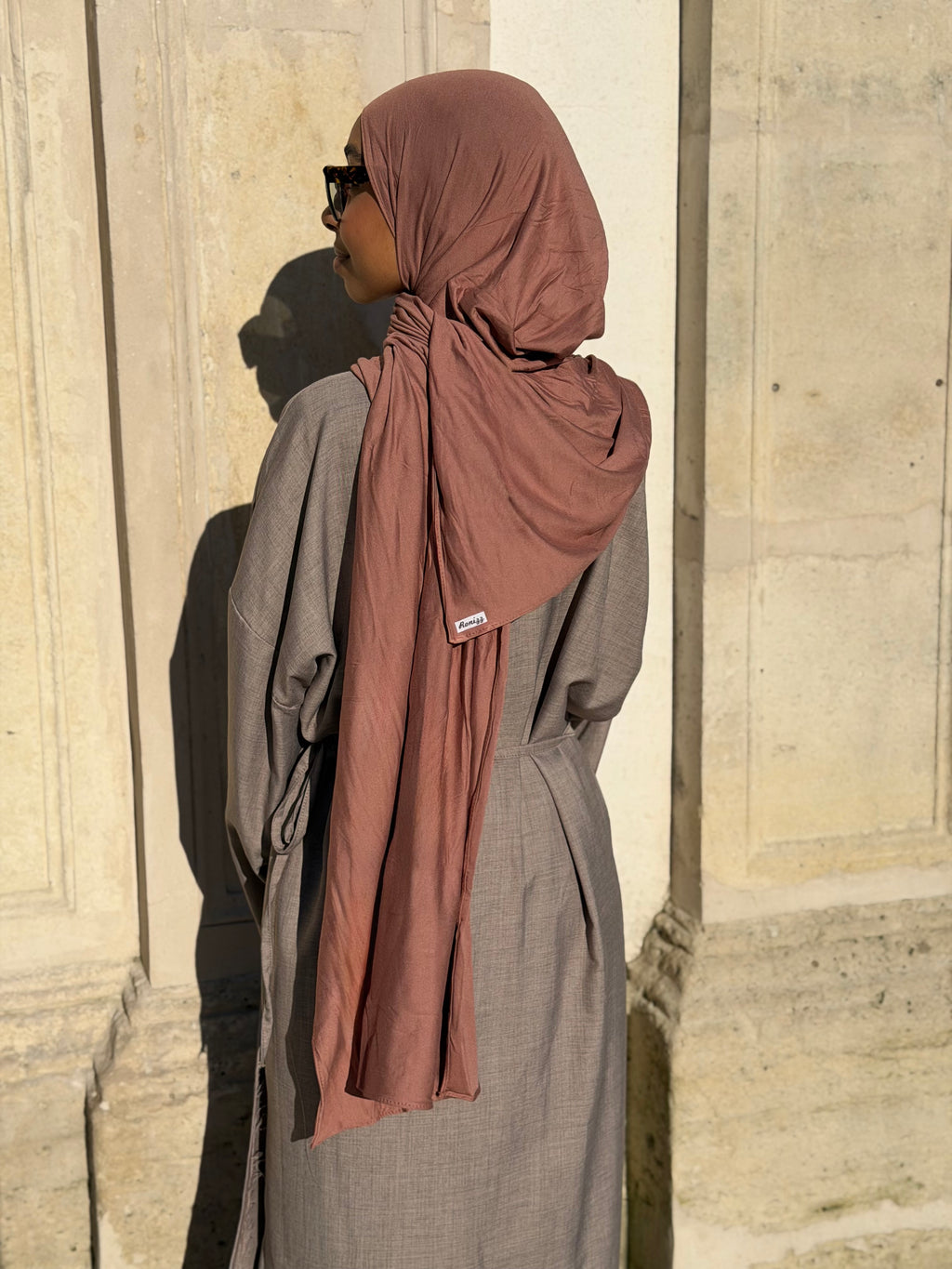 Hijab jersey coton naturel vieux rose Ronizz 