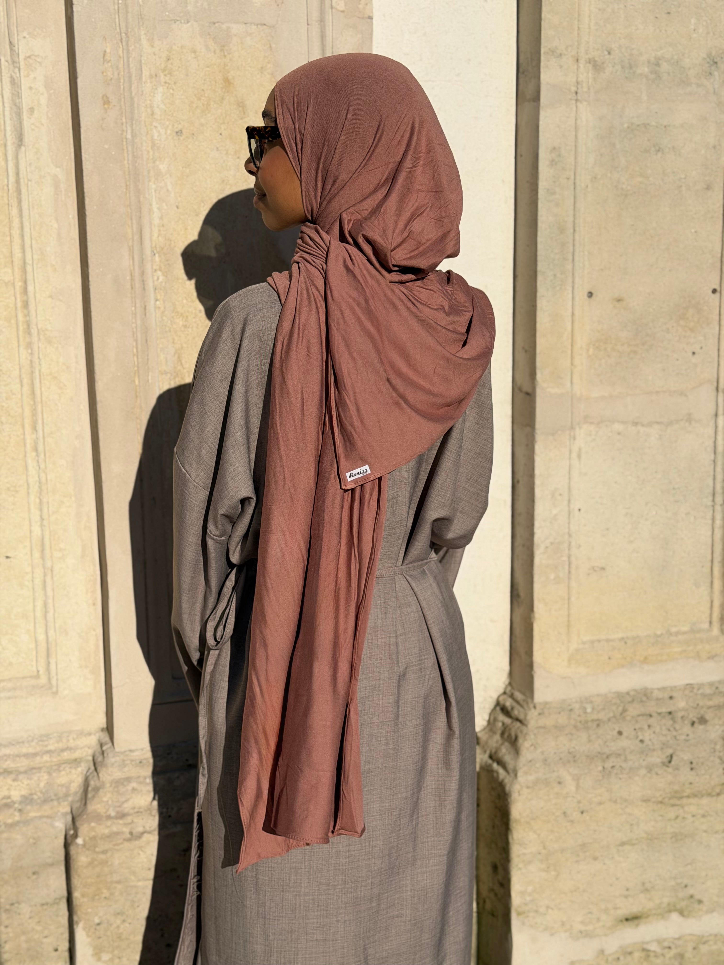 Hijab jersey coton naturel vieux rose Ronizz 