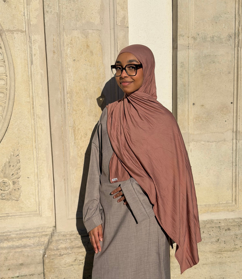 Hijab jersey coton naturel vieux rose Ronizz 