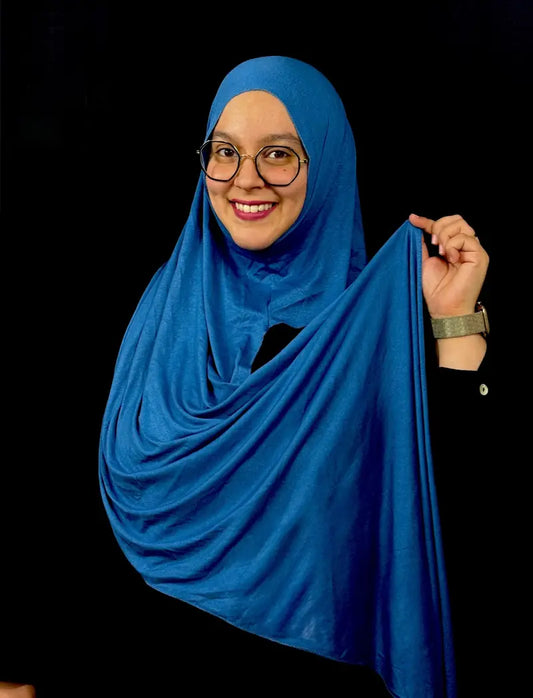 HijabGo bleu à enfiler sans bonnet – hijab fluide, léger, Made in France
