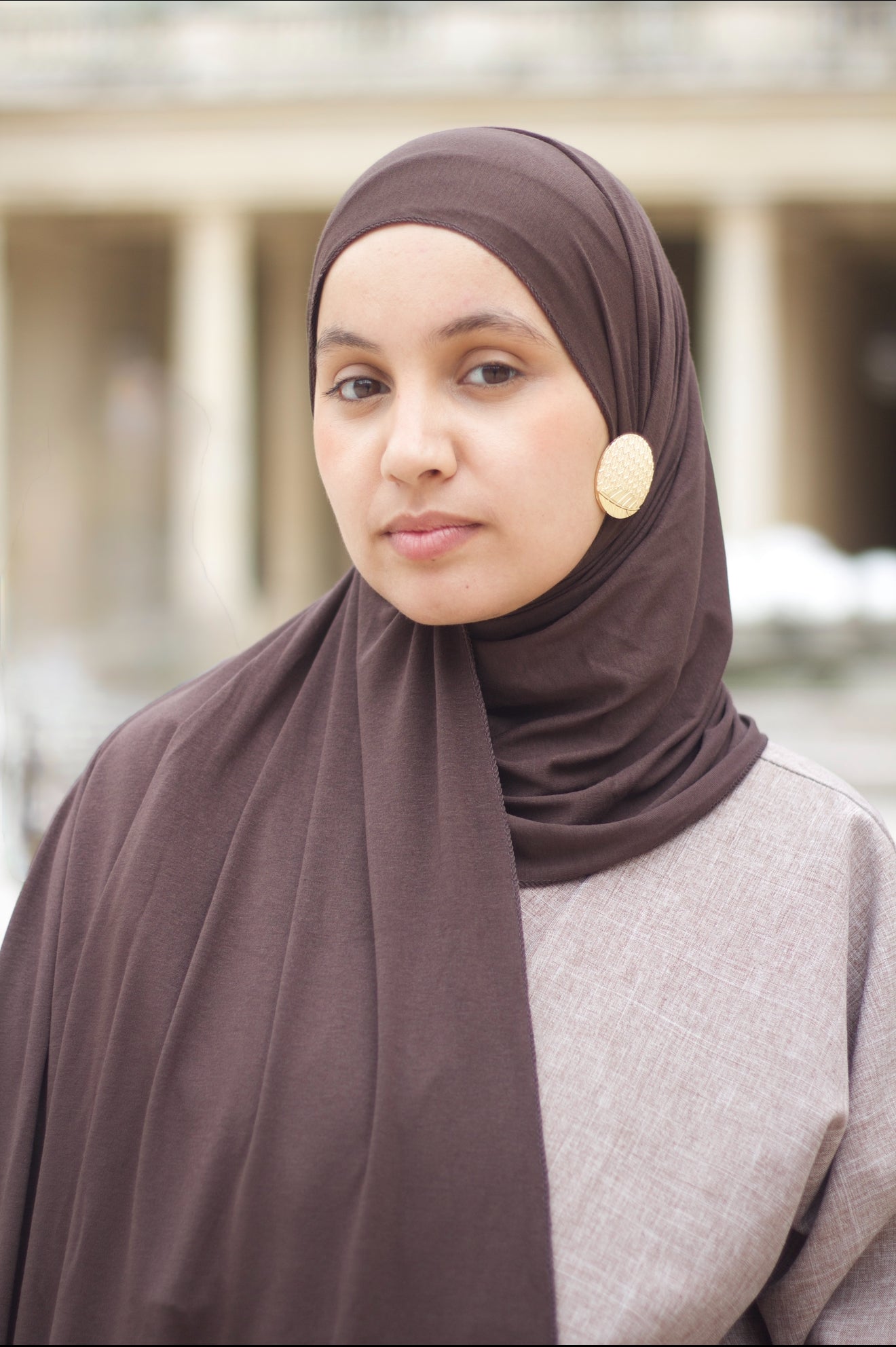 Hijab marron d’été en jersey, modèle HijabGo tubulaire made in France, sans bonnet ni épingles